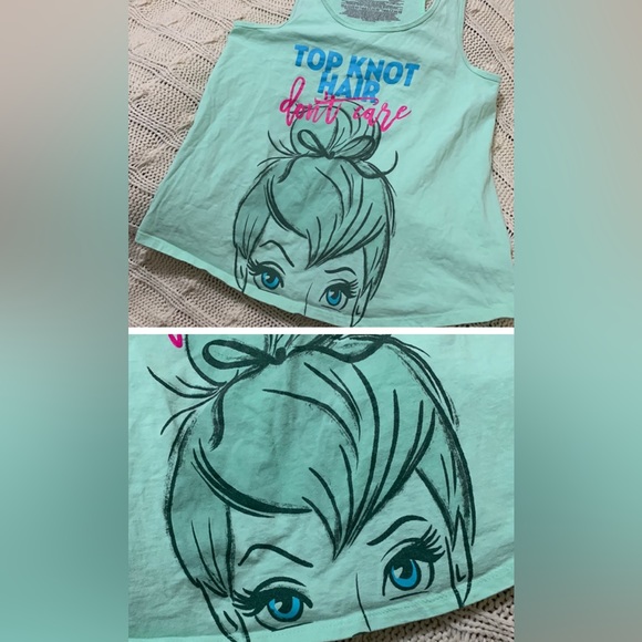 Disney Other - 🪄 🏰  TINKERBELLE RARE Disney Parks Tee • TINK Top Knot Tank • fits Child L XL
